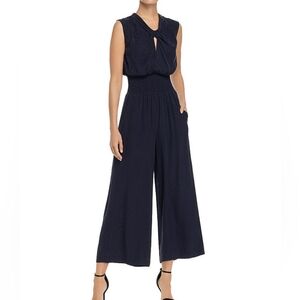 EUC Rebecca Taylor Leopard Printed Silk Jumpsuit Size Large Navy